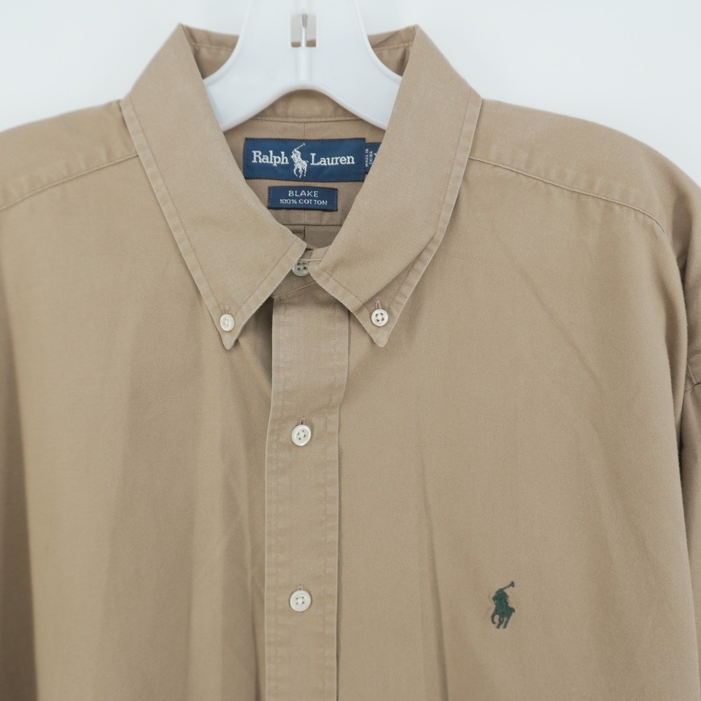 Ralph Lauren Button Down Shirt Mens XL Tan Blake Long Sleeve Cotton Khaki Pony